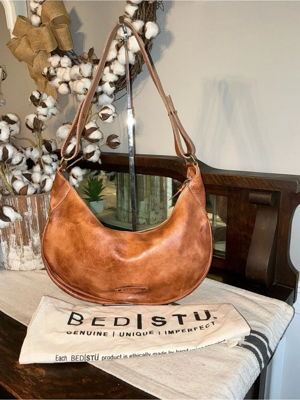 NWOT Bed Stu Leather Studded Megara Shoulder Bag Hobo Tan DD MSRP $279